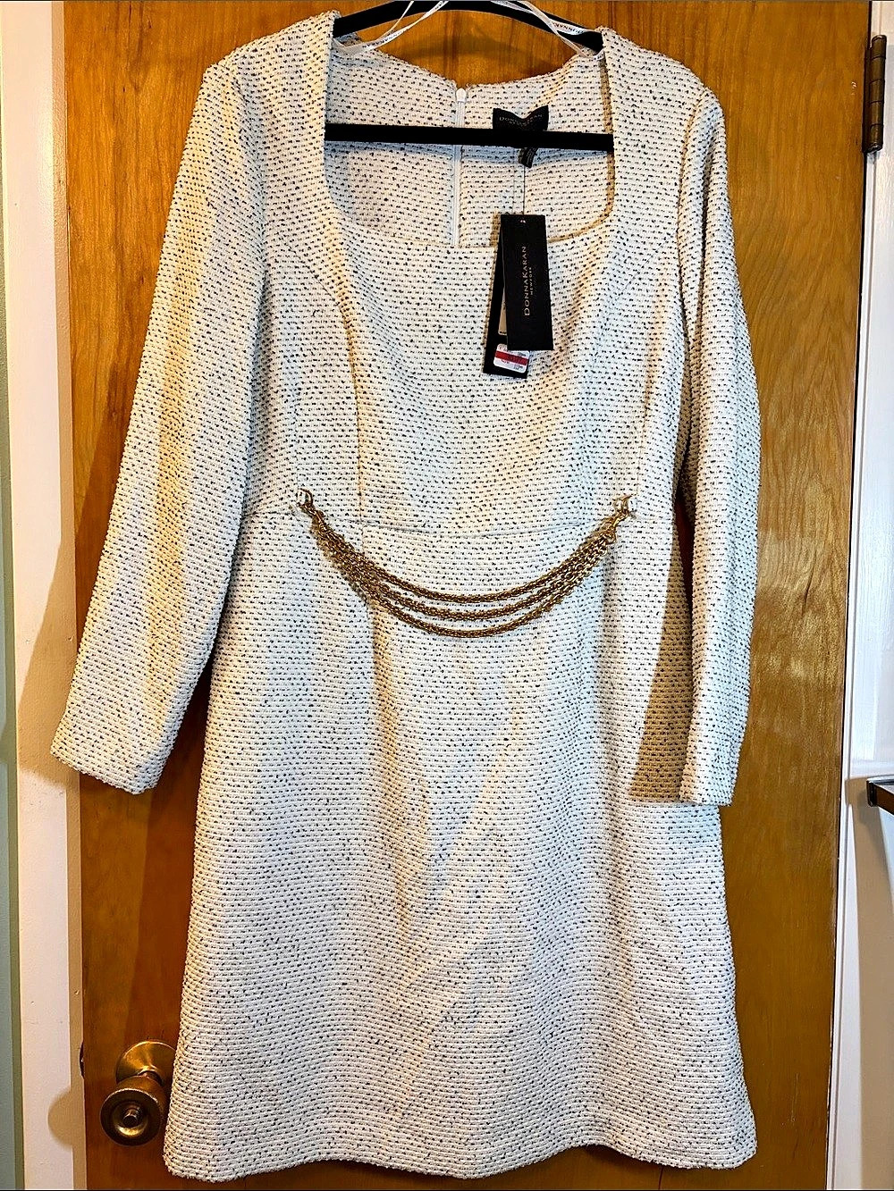 Donna Karan 10 Chain Detail Midi Dress White & Black(tweed look)MRSP 189.00 NWT
